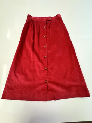 Vintage A Line Size 12 High Waist Corduroy Button Up Midi Skirt