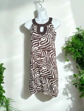 Ann Taylor Loft Mini Brown Zebra Print Petite Size 0 Women's Dress Beaded