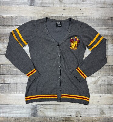 Harry Potter Sweater Womens Medium Gray Gryffendor Cardigan Hogwarts Casual