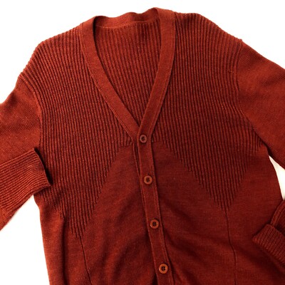Vtg 60 70's Men MoD KNIT Rust COPPER Cardigan Sweater Retro Button