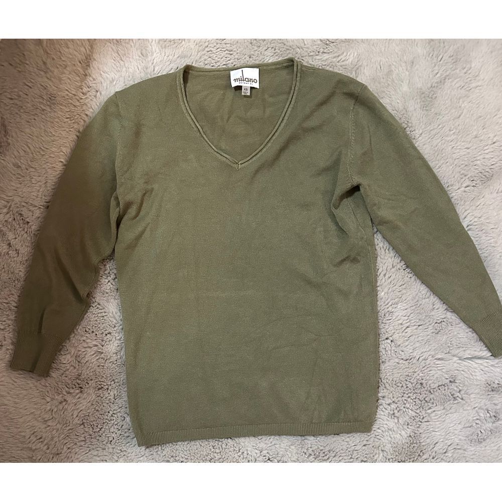 Milano Essentials Olive Green V-Neck Sweater Long Sleeve