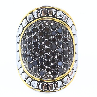 Hampton Gems Black White Crystal Cobblestone Pave´Silver Plate Ring Sz 7