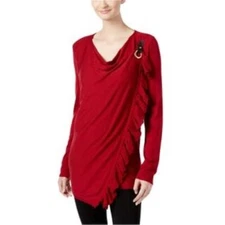 I-N-C Womens Ruffled Wrap Knit Sweater Petites XL