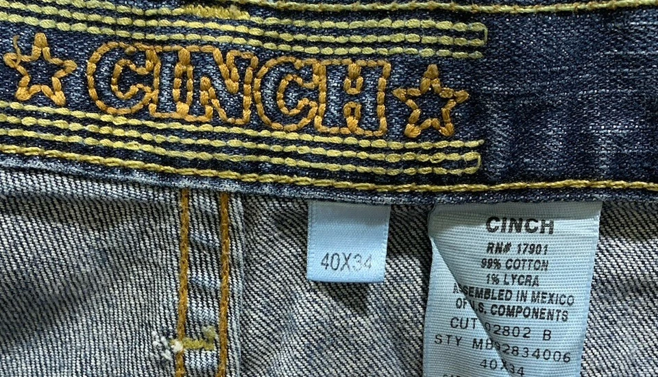 Jeans Cinch Masculino 40x34 Etiqueta Branca Cintura Alta Relaxada Stonewash Denim - Imagem 4 de 4