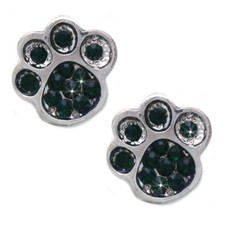 Doggy Dog Puppy Pet Bear Animal Paw Stud Post Earrings Dark Green Crystal