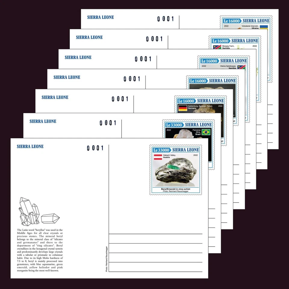 Minerals Maximum Cards Stamps First Day Cancellation Sierra Leone Numbered Beryl - Image 2 of 4