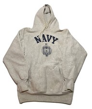 Vintage 80s US Navy MV Sport Grey Reverse Weave Hoodie Sweatshirt Size Medium H6