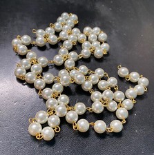 NEW: 1 meter Cream Pearl Glass Rosary Chain Brass link, 8mm round bead garland