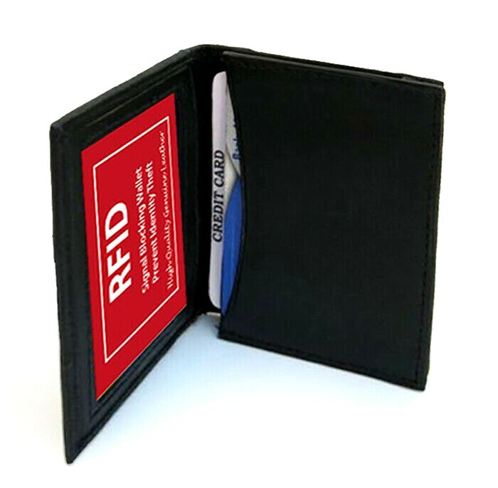 RFID Black Genuine Leather Men's Bifold Wallet Credit Cards Holder 