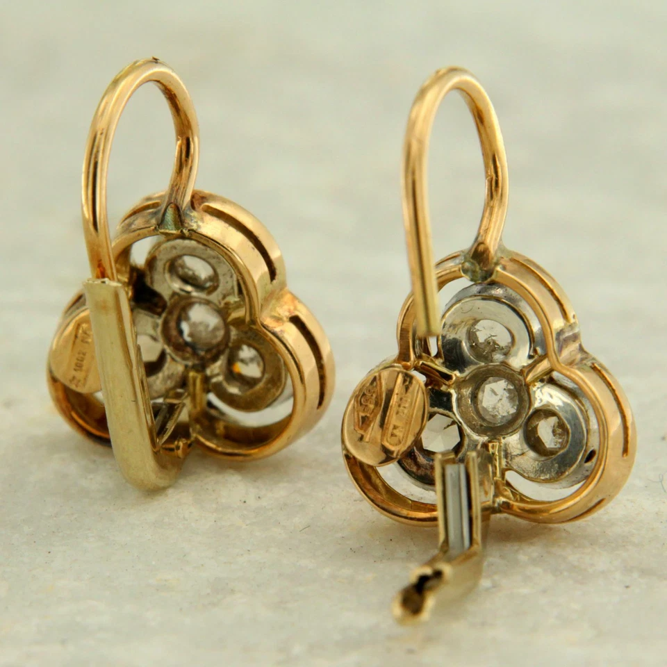 14k Solid Real Yellow GOLD and Rose Cut DIAMOND Drop Dangle Leverback Earrings - Image 3 of 4