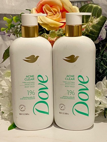 2 PACK! New - Dove Acne Clear Body Wash Prevents Acne 1% Salicylic Acid 18.5oz - 第 1/11 張圖片
