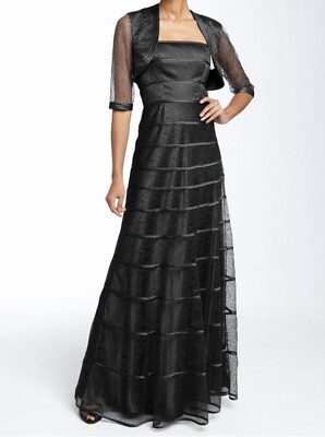 NWOT JS Collections Ribbon Mesh Gown & Bolero Black Size 6