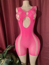 Exotic Dancewear Fishnet One Piece Rhinestone Romper