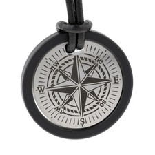 Ernstes Design Männerschmuck K679. Windrose Kompass mit Kette Lederband 54 cm 