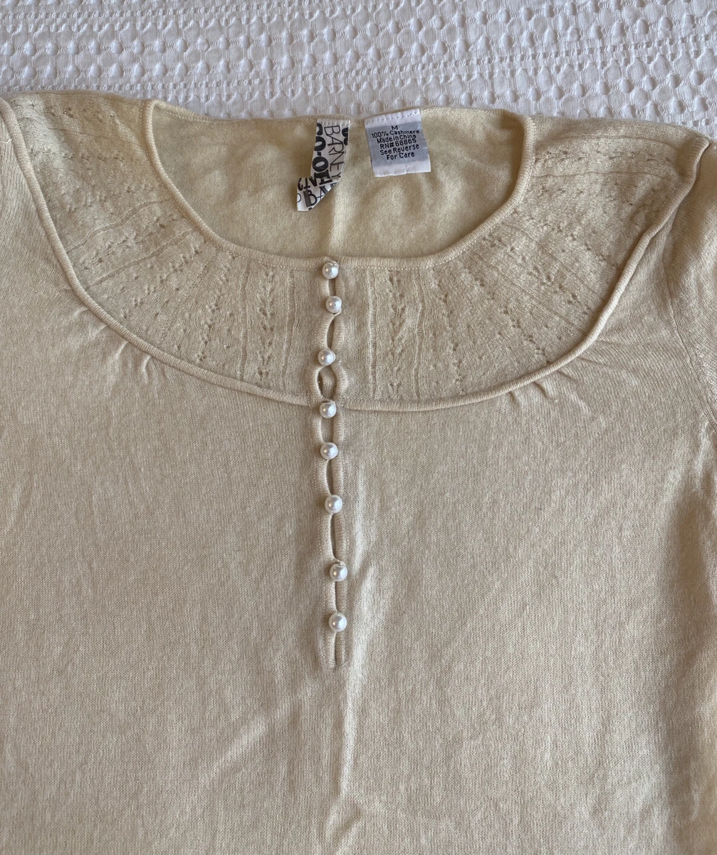 Barneys Coop Cream Cashmere Sweater with Buttons. Size Medium. Round Neck