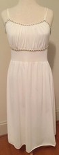 Vintage Nylon Grecian Short White Nightgown Gold Trim M