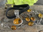 VTG 3 PIECE OF 925 STERLING SILVER & AMBER Earrings Bracelet Pendant Lot