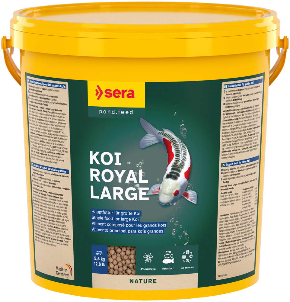 Sera Koi Royal Grande 21 Litro Bote Alimento Peces Estanque de Colores Perlets