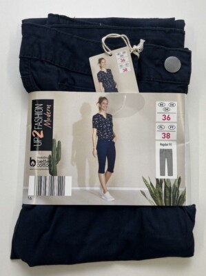 Damen Hose Größe 36 dunkelblau Mädchen Caprihose UP2FASHION