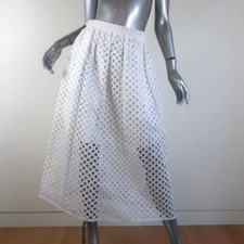 Carven Midi Skirt White Eyelet-Embroidered Cu...
