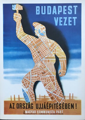 1970 Vintage Ungarn Magiar Sowjet UdSSR Kommunist Plakat Karte Budapest