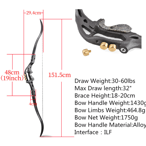 62" ILF Archery Recurve Bow 19" Riser 30-60lbs Limbs Takedown Hunting Shooting - Picture 6 of 20