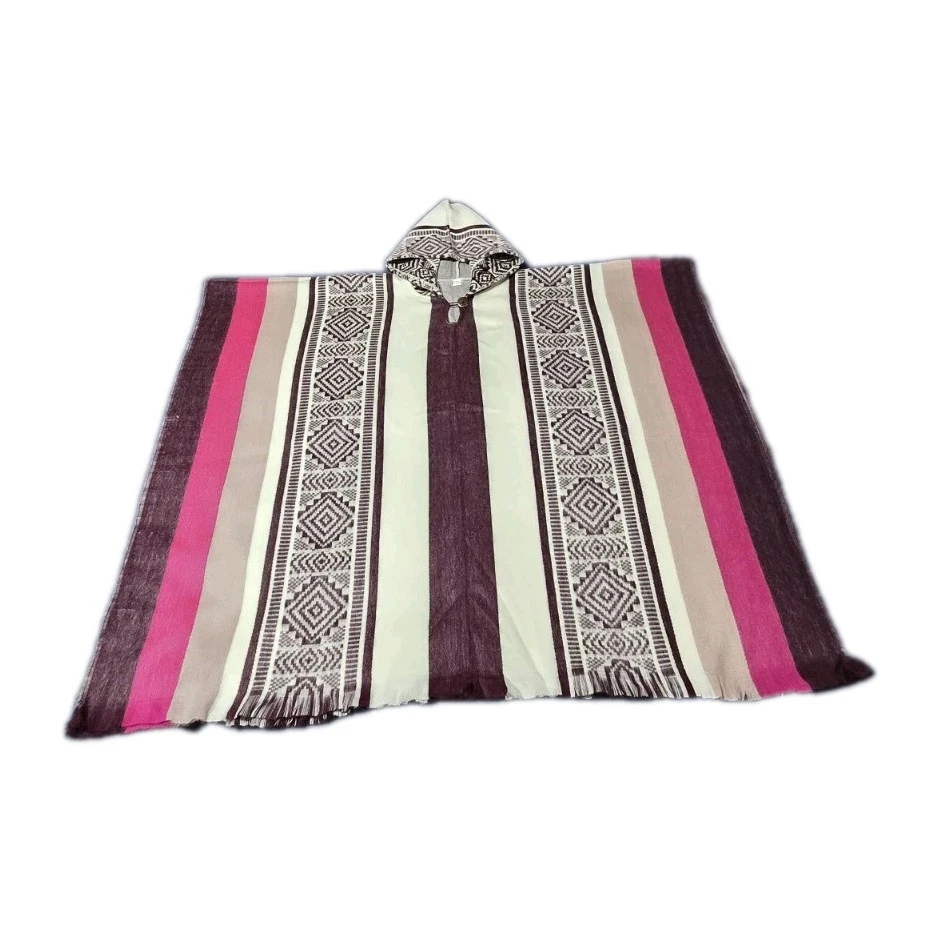 Alpaca Unisex Hooded Poncho Plum, Fuscia, Blush, White Made In Ecuador