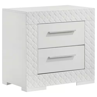 Ives White High Gloss 2-Drawer Nightstand Bedside Table with Felt-Lined Top Draw