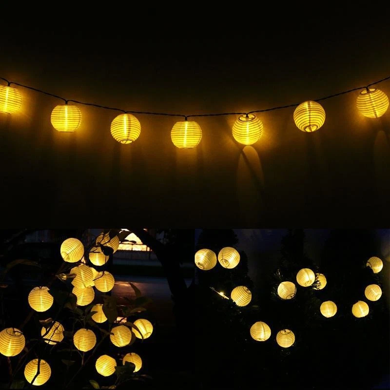 Outdoor Solar LED Lantern String Fairy Lights Patio Party Wedding Lamp Decor