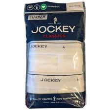 Men's Jockey Size 40 Classic Full Rise Briefs StayNew WHITE 100 Cotton 3 Pack