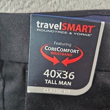Roundtree  Yorke TravelSmart Mens 40x36 Black Pleated Cuffed Dress Pants NEW