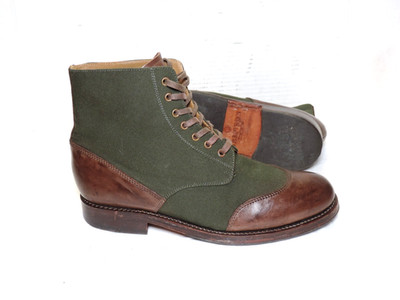 Grenson Glenn Boots Leather & Canvas Made In England Men Size 9 US, 8 UK