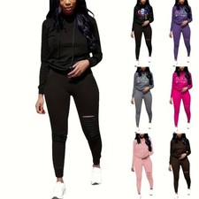 Women's 2Pcs Outfits Casual Long Sleeve TopRipped Pant Set Distressed Loungewear