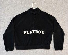 Playboy by Pacsun Womens Black Medium 1/4 Zip Up Pockets Fleece Pullover Sweater