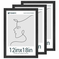 12x18 Poster Frames Set - 3 Pack - Black Solid Wood Picture Frame - Tempered ...
