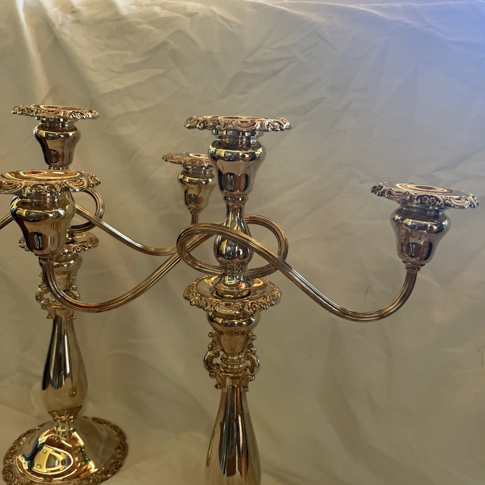 Vintage Wallace Baroque Silverplate 3 Arm Candleabras Candle Holders Set Of 2
