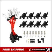 Set of 8 Round Ignition Coil Pack UF262 with Spark Plug and Wire For Chevy GMC