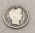 US Coin 1914 D Barber Liberty Silver Dime WWI Era