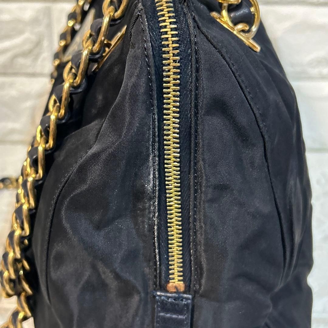 PRADA Chain Shoulder Bag Triangle Logo Nylon Navy thumbnail 10