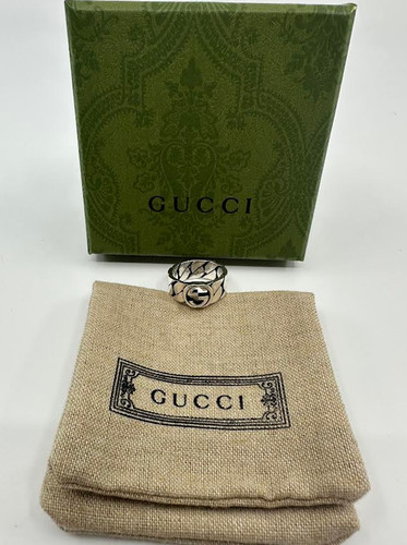 Gucci Men's Ring Interlocking G Ring 925 Sterling Silver Size 22 US 10.25