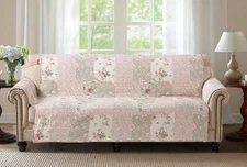 Traditional Rose and Sage Patchwork Sofa Cover, 70" Seat Width, Non-Slip