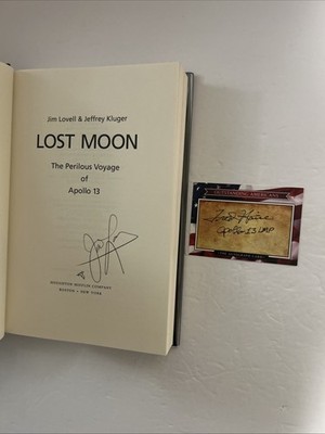 Jim Lovell & Fred Haise SIGNED Lost Moon & USA Card 1994 1st Ed HCDJ Apollo 13
