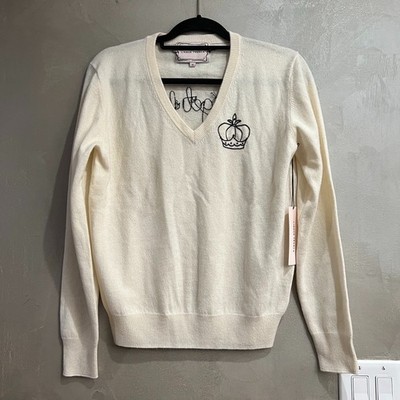 Lingua Franca Let's Get Fancy Crown V-Neck Sweater Medium M NEW