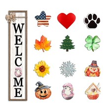 Interchangeable Welcome Sign for Front Porch Standing 45"X9" Large with 12 Pc...