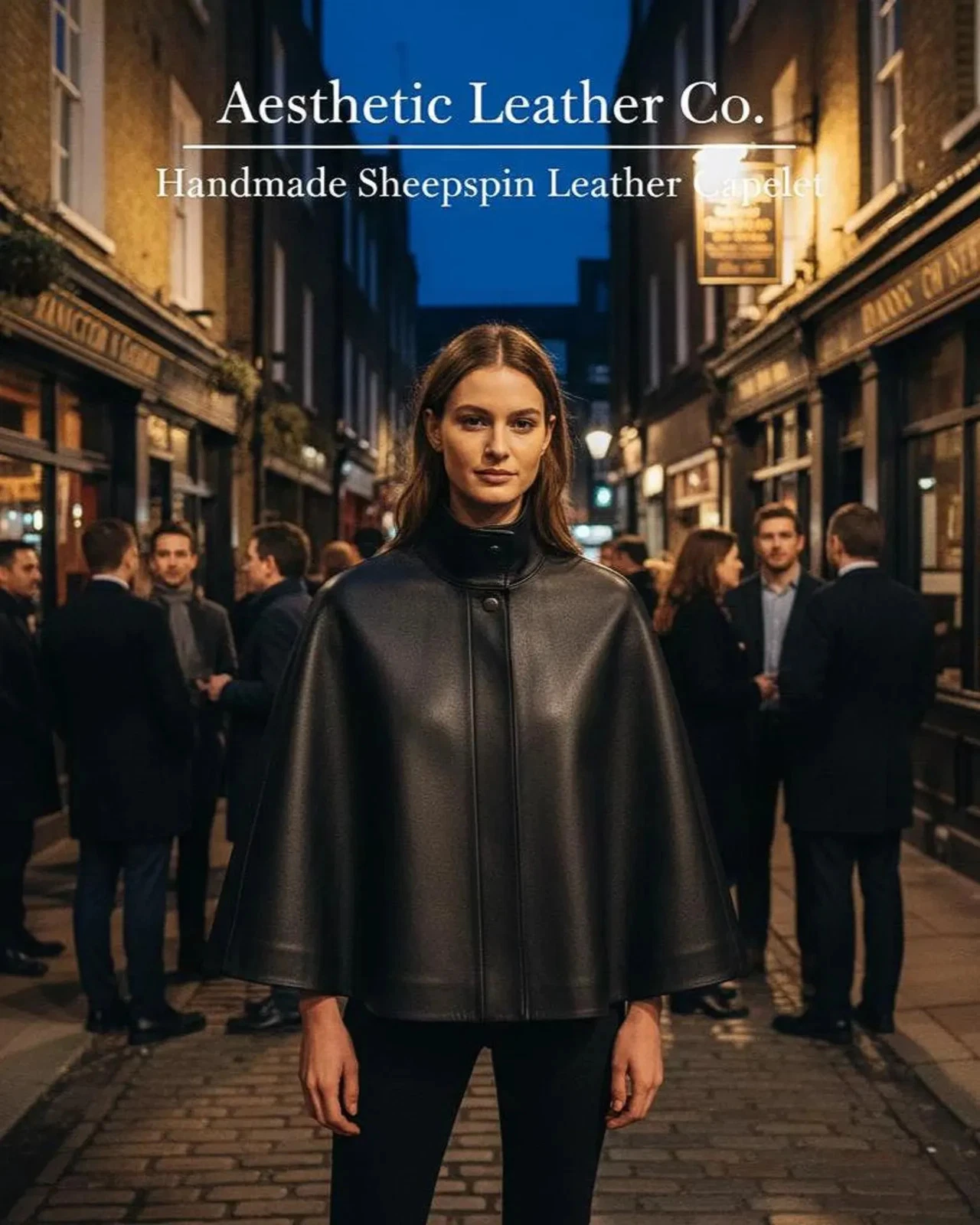 Handmade Black Sheepskin Leather Capelet | Minimalist Women’s Poncho