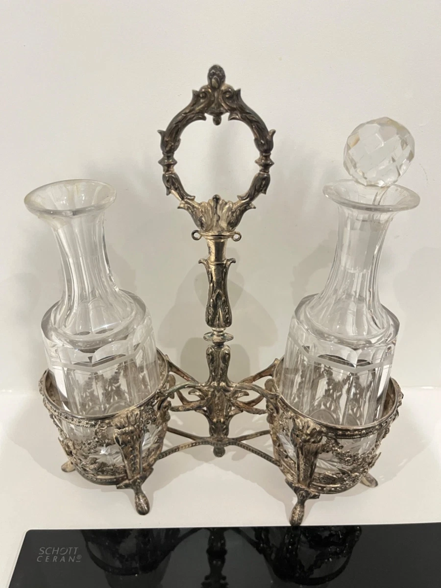 Huilier Et Vinaigrier Style Empire, Métal Argenté Et Cristal, Par RM, Occasion