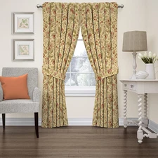 Waverly Imperial Dress Jacobean Floral Rod Pocket Back Tab Curtains for Windows