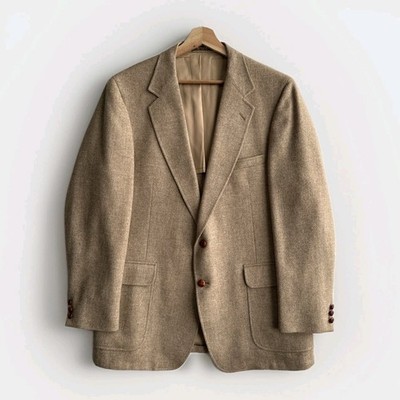 Vintage Andhurst Wool Tweed Blazer Men s Size 43 R Tan Sports Coat Made in USA