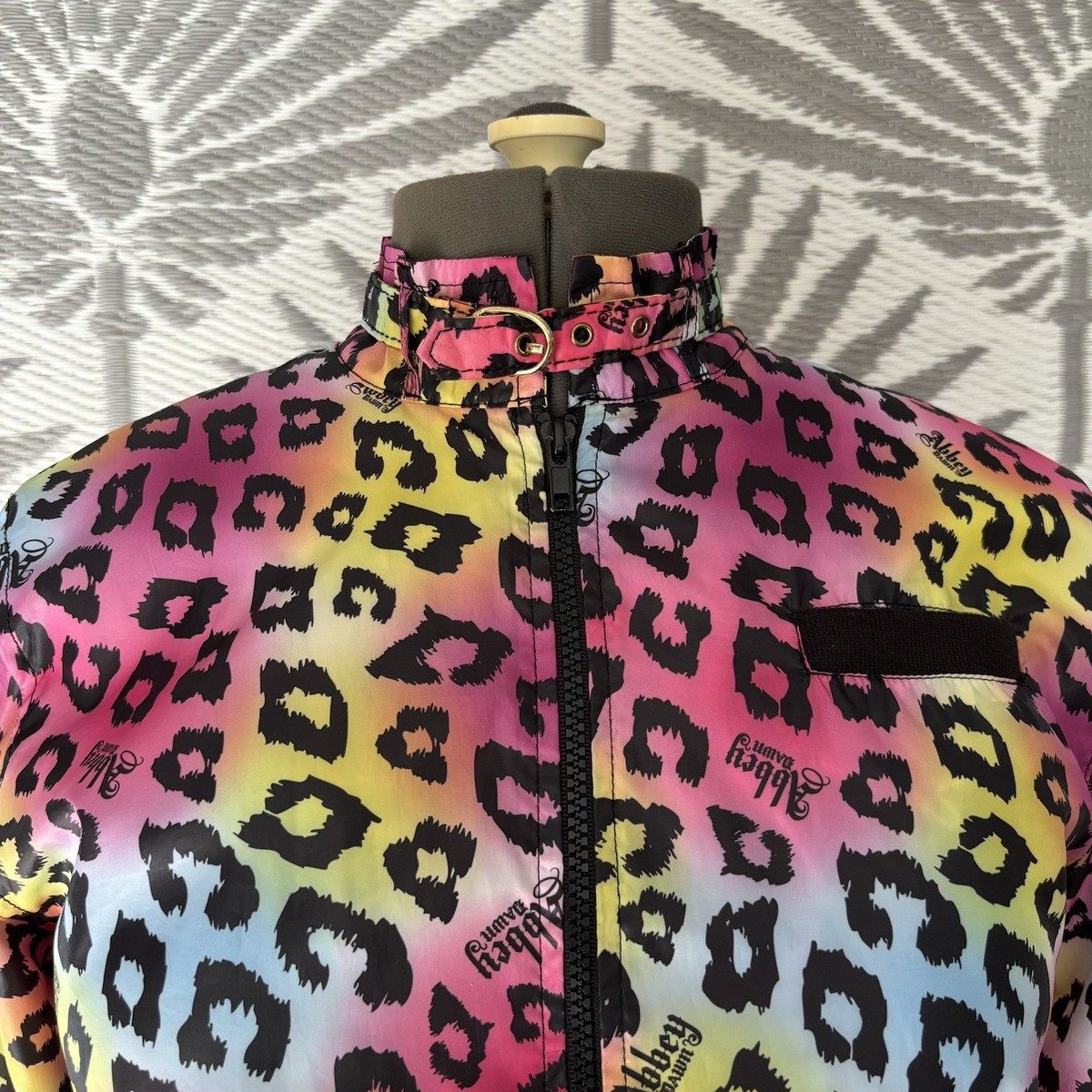 Abbey Dawn Leopard Print Bomber Jacket Rainbow Size M Y2K Emo Pop