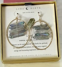 Luna Norte Quartz 14 KT Plated Hoop Earrings New